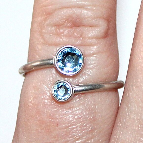 Alex and Ani Sterling Silver Light Blue Crystal By Pass Ring - Picture 7 of 7